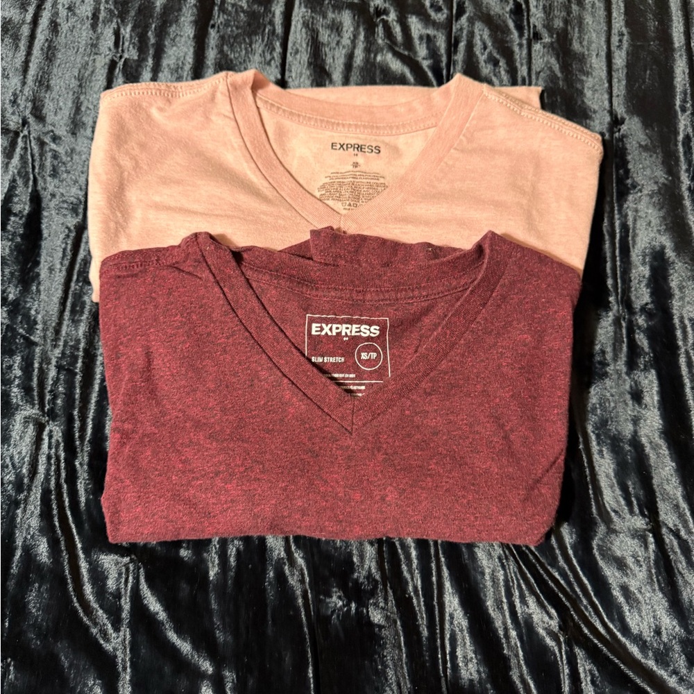 Express Blush and Burgundy V-Neck Tees
